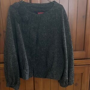 Elle Black Textured Blazer with Floral Detail